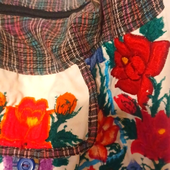 Embroidered Hobo Bag Crossbody Floral and Plaid BOHO Bohemian - Picture 4 of 7